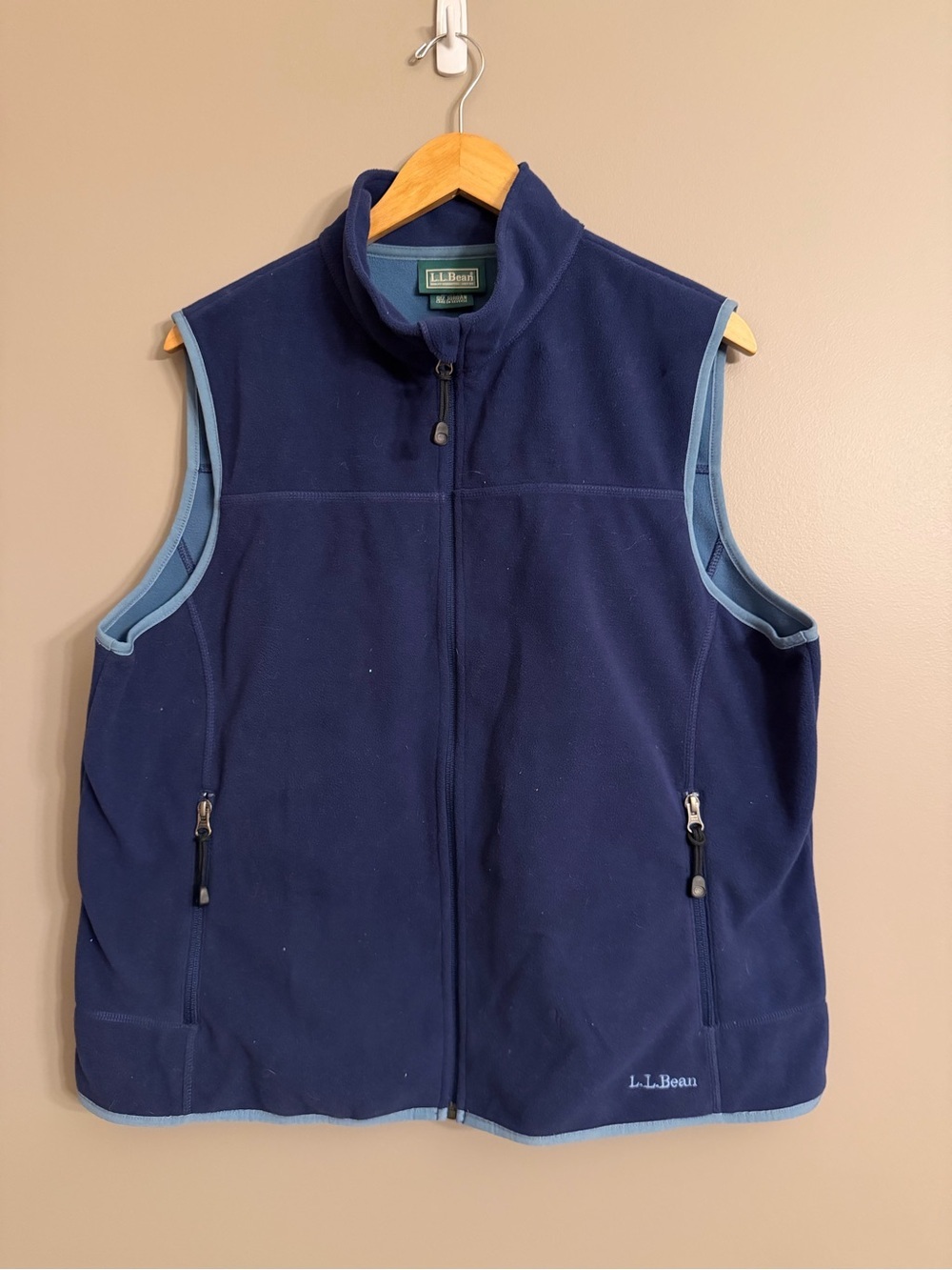 LL Bean Polartec Fleece Full Zip Vest Navy Blue Weather Channel Plus Size 1X